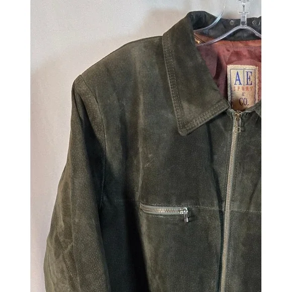 AE Sport Co‎ Vintage 80's Men's Suede Zip Up Jacket Olive Green Casual Outerwear